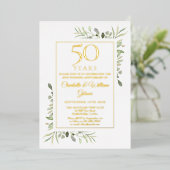 50周年記念 結婚 水彩画 グリーン ゴールド 箔招待状 (立ち正面)