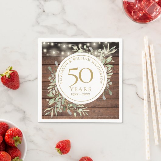 50周年記念 葉っぱのサビれた木のストリングライト スタンダードカクテルナプキン (インサイチュ)