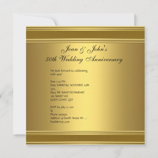 50周年記念 赤い宝石の付いたゴールドハート オブジェ 招待状 (裏面)