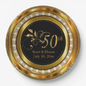 50周年記念 – 金ゴールドとダイヤモンド ペーパープレート (正面)