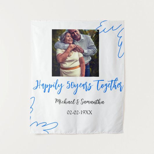 50周年記念 青い葉の写真にお名前を タペストリー (正面)