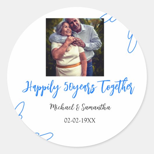 50周年記念 青い葉の写真 名前 ラウンドシール (正面)