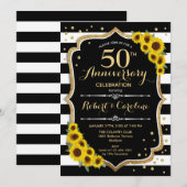 50周年記念 - 黒と白のストライプのひまわり 招待状 (正面/裏面)