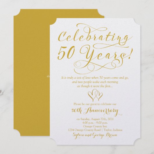 50周年記念 50回目の結婚記念日 招待状 (正面/裏面)