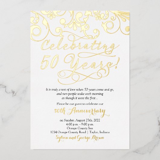 50周年記念 50回目の結婚記念日 箔招待状 (正面)