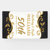 50周年記結婚念のホワイト金ゴールドブラックの栄え 横断幕 (横)