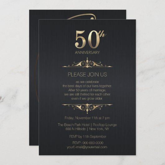 50周年記結婚念ブラック招待状 招待状 (正面/裏面)