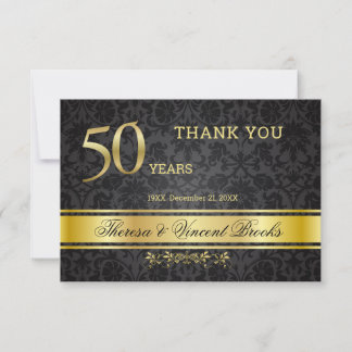 50周年記結婚念ブラック金ゴールドありがとう サンキューカード