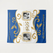 50周年記結婚念写真の追加青の金ゴールド タペストリー (正面(横))