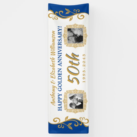 50周年記結婚念写真の追加青の金ゴールド 横断幕 (縦)