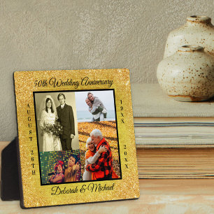 50周年記結婚念金ゴールドグリッター写真 フォトプラーク