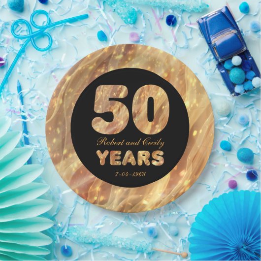 50周年記結婚念金ゴールドパーティー灯 ペーパープレート (パーティー)