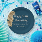 50周年記結婚念金ゴールドリーフネービーブルー ペーパープレート (パーティー)