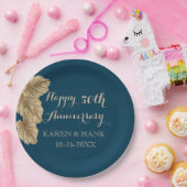 50周年記結婚念金ゴールドリーフネービーブルー ペーパープレート (パーティー)