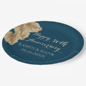 50周年記結婚念金ゴールドリーフネービーブルー ペーパープレート (アングル)