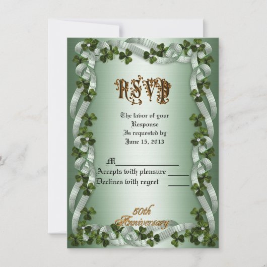 50周年誓いの更新 招待状 アイルランド風 シャムロックとリボン (正面)