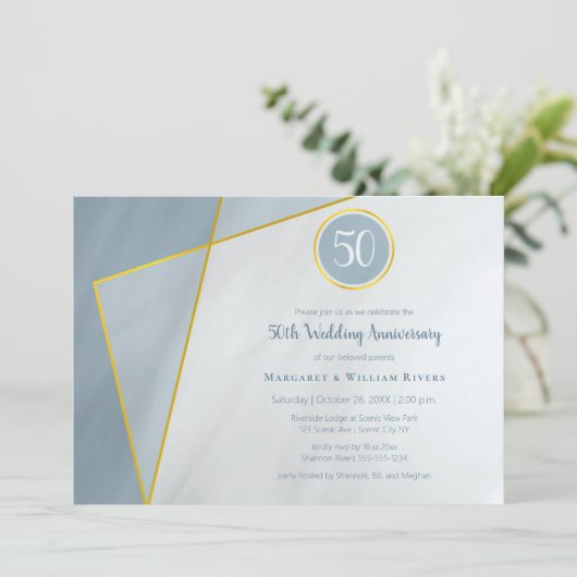 50周年誕生日ダスティブルーw金ゴールド枠 招待状 (スタンド正面)