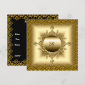 50周年誕生日パーティー ゴールド 招待状 (正面/裏面)