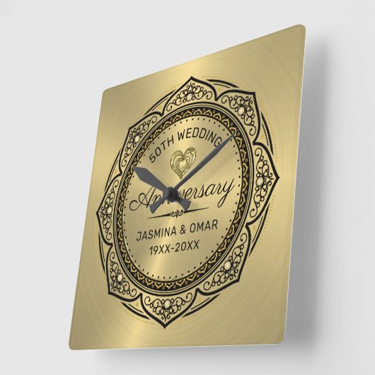 50周年金ゴールド結婚イスラム教寺院 スクエア壁時計 (傾斜)