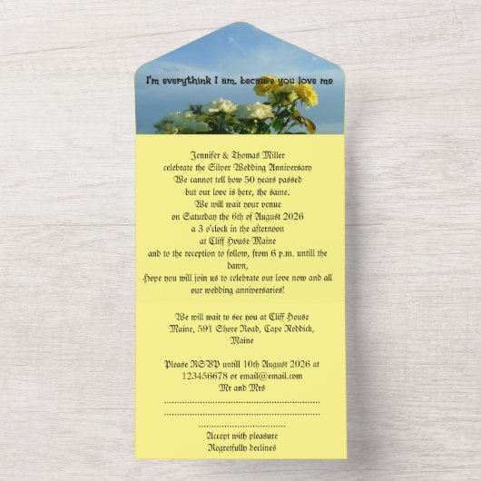 50周年金ゴールド結婚式招待状モットー オールインワン招待状 (内側)
