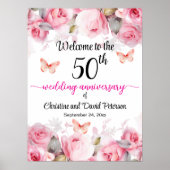 50周年金ゴールド結婚赤面バラ歓迎 ポスター (正面)