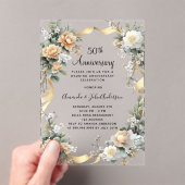 50周年黄結婚花模様金ゴールド アクリル招待状 (インサイチュ (ポータブル))