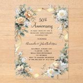 50周年黄結婚花模様金ゴールド アクリル招待状 (正面)