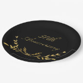50周年50回50回ブラック・金ゴールドエレガント・リーフ ペーパープレート (アングル)