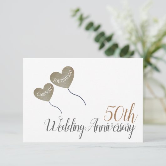 50周年 ゴールデンアニバーサリー ハート風船 ありがとう サンキューカード (スタンド正面)