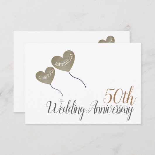 50周年 ゴールデンアニバーサリー ハート風船 ありがとう サンキューカード (正面/裏面)