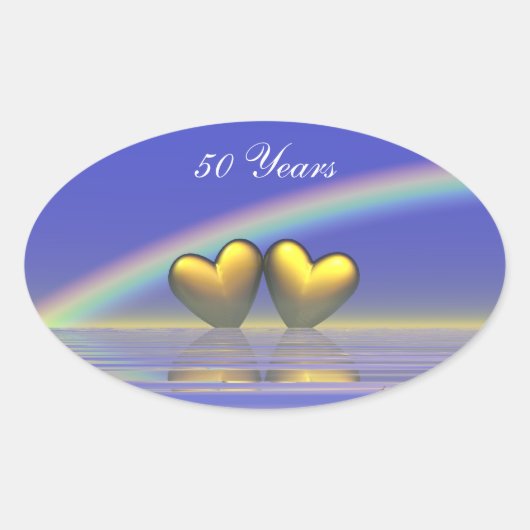 50周年 ゴールデンハート 楕円形シール (正面)
