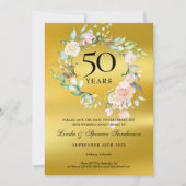 50周年 ゴールドの結婚記念日 ゴールド箔 花モチーフ セーブザデート (正面)