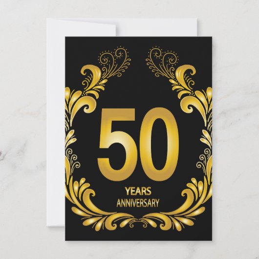 50周年 ゴールドグリッター 結婚記念日 招待状 (正面)