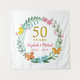 50周年 ゴールド フラワーバタフライリース タペストリー