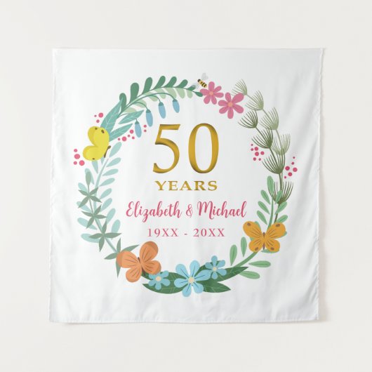 50周年 ゴールド フラワーバタフライリース タペストリー (正面)