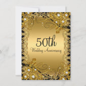 50周年 ゴールド ブラック ダイヤモンド フローラル スワール 招待状 (正面)