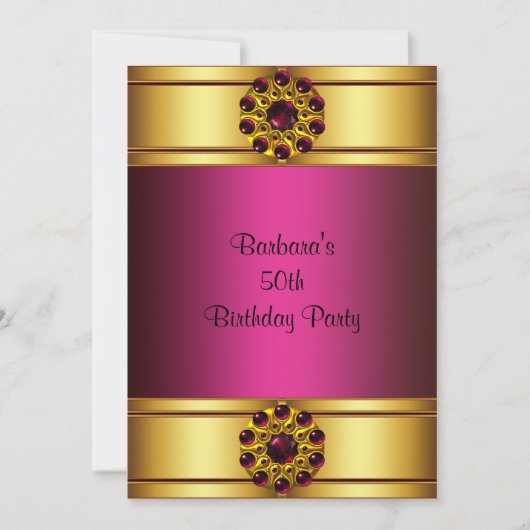 50周年 ゴールド ルビー ピンク 50歳の誕生日招待状 招待状 (正面)