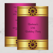 50周年 ゴールド ルビー ピンク 50歳の誕生日招待状 招待状 (正面/裏面)