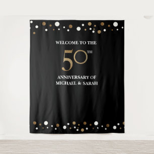 50周年 ゴールド 結婚記念日 フォトバックドロップ タペストリー