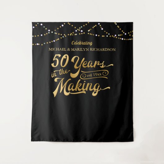 50周年 ブラックとゴールドの写真用背景 タペストリー (正面)