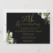 50周年 ブラック＆ゴールド グリーンフォト 招待状 (正面)