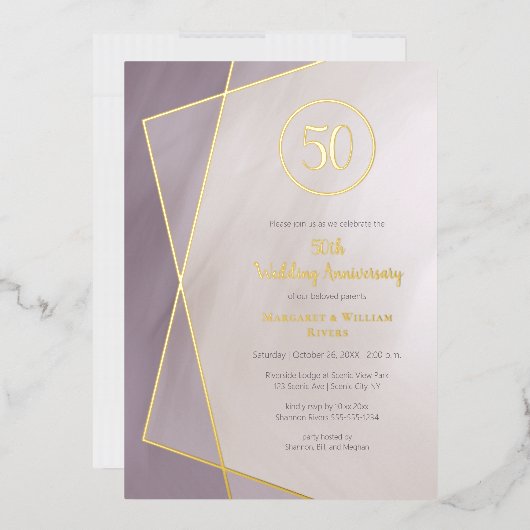 50周年 ミューテッドプラムゴールド 箔招待状 (封筒)