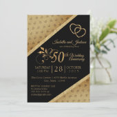 50周年 ヴィンテージ ゴールド ハート アニバーサリー デザイン 招待状 (スタンド正面)