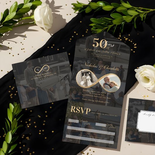 50周年 愛のインフィニティ フォトコラージュ 結婚記念日 オールインワン招待状