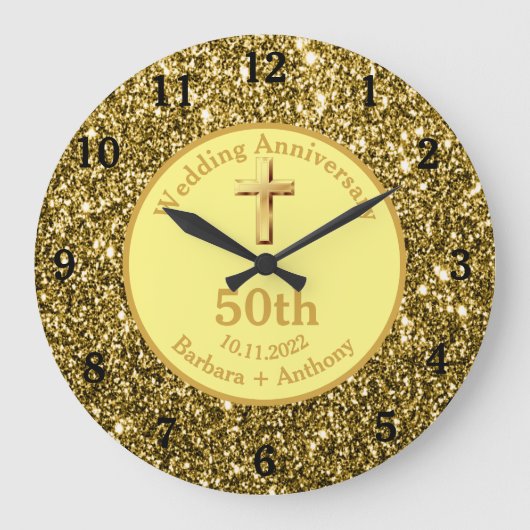 50周年 結婚記念 ゴールド 宗教 ラック ラージ壁時計 (正面)