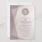 50周年 誕生日 50th くすんだプラム ゴールドフレーム 招待状 (正面)