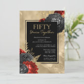 50周年 赤 黒 金 花柄 招待状 (スタンド正面)