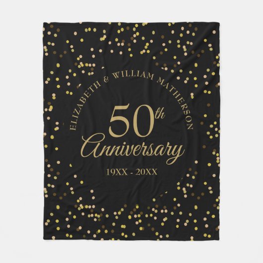 50回ゴー結婚ルデンの記念ブラック&金ゴールド フリースブランケット (正面)
