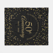 50回ゴー結婚ルデンの記念ブラック&金ゴールド フリースブランケット (正面(横))