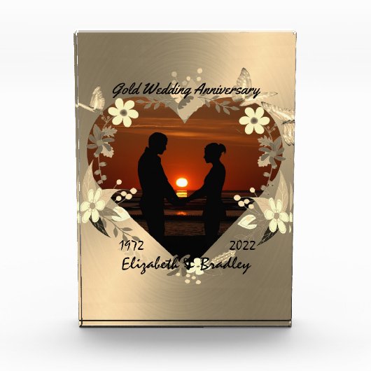 50回パーソナライズされた目の金ゴールド記念写真ギフト フォトブロック (正面)